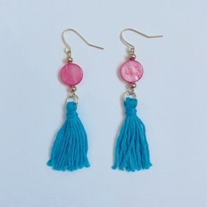 Pink Teal Tassel Earrings